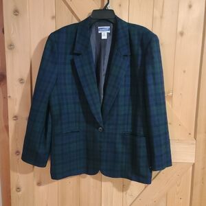 Vintage Pendleton 100% Wool Tartan Plaid Single Button Womens Blazer Size 18